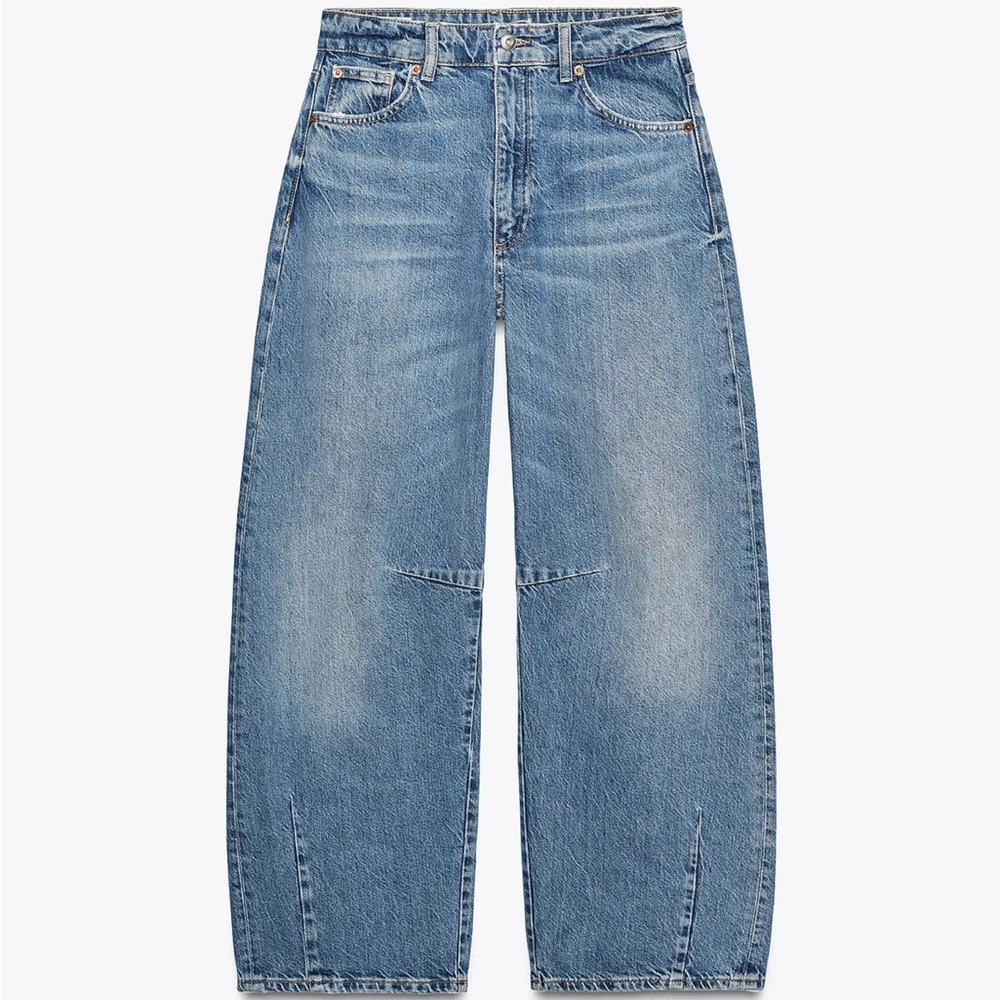 Zara Light Blue Women's Barrel-Leg Jeans, Size 2